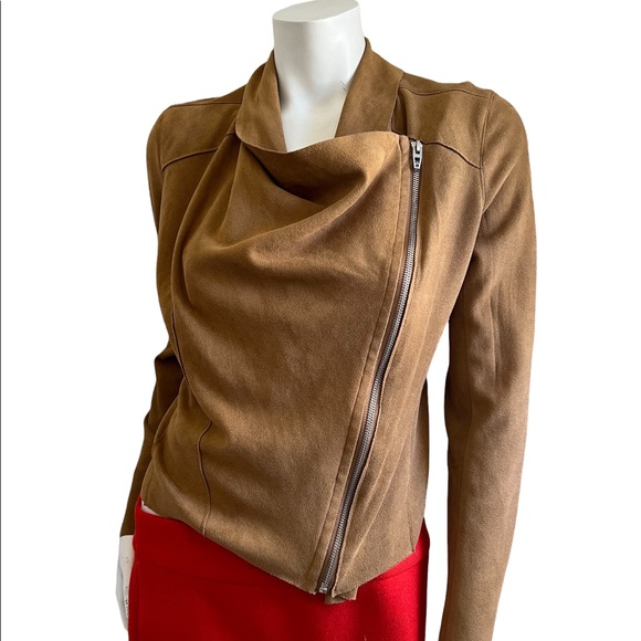 BLANK NYC Drape Front Faux Suede Zip Up Jacket In Hazelnut Brown Sz Small - Picture 1 of 10